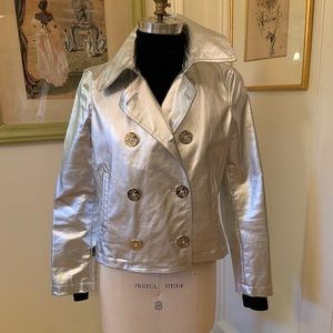 Ralph Lauren Metallic silver leather pea coat